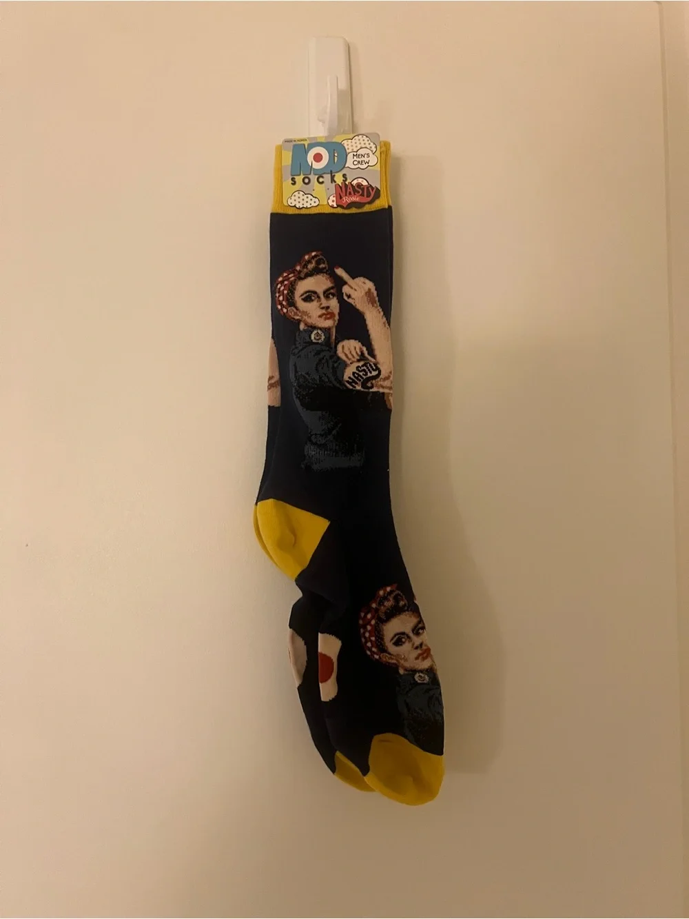 Women's Navy Rosie-Graphic Crew Socks with Yellow Accents